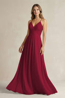 Cami Strap A - Line Chiffon Pleated Bridesmaid Dress in Berry - SHE IS ME Bridesmaid Dresses