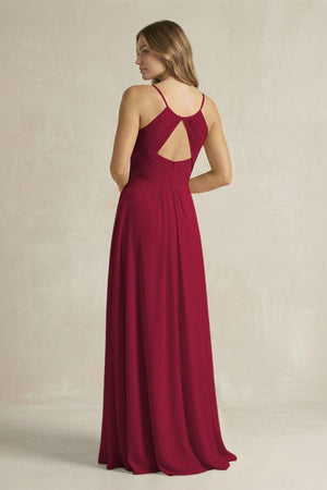 Cami Strap A - Line Chiffon Pleated Bridesmaid Dress in Berry - SHE IS ME Bridesmaid Dresses