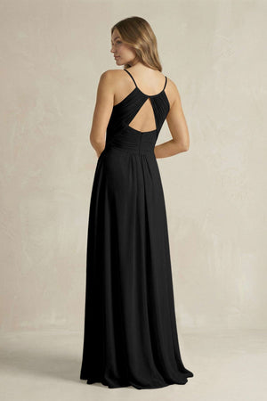 Cami Strap A - Line Chiffon Pleated Bridesmaid Dress in Black - SHE IS ME Bridesmaid Dresses
