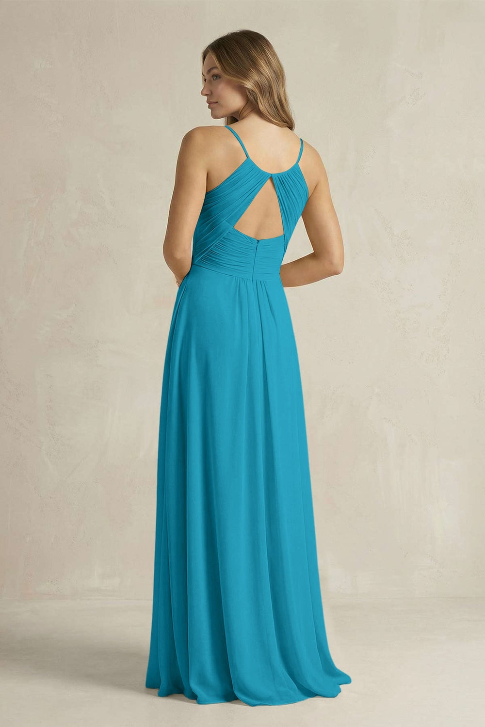 Cami Strap A - Line Chiffon Pleated Bridesmaid Dress in Blue Jay - KISS BRIDAL Bridesmaid Dresses