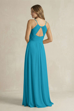 Cami Strap A - Line Chiffon Pleated Bridesmaid Dress in Blue Jay - SHE IS ME Bridesmaid Dresses