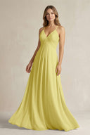 Cami Strap A - Line Chiffon Pleated Bridesmaid Dress in Buttercup - SHE IS ME Bridesmaid Dresses