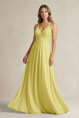 Cami Strap A - Line Chiffon Pleated Bridesmaid Dress in Buttercup - KISS BRIDAL Bridesmaid Dresses