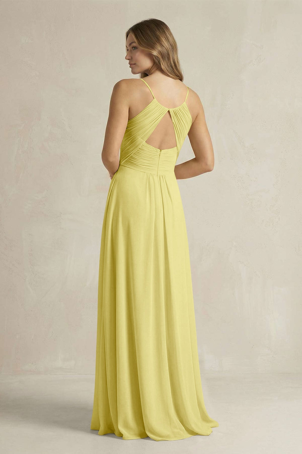 Cami Strap A - Line Chiffon Pleated Bridesmaid Dress in Buttercup - KISS BRIDAL Bridesmaid Dresses