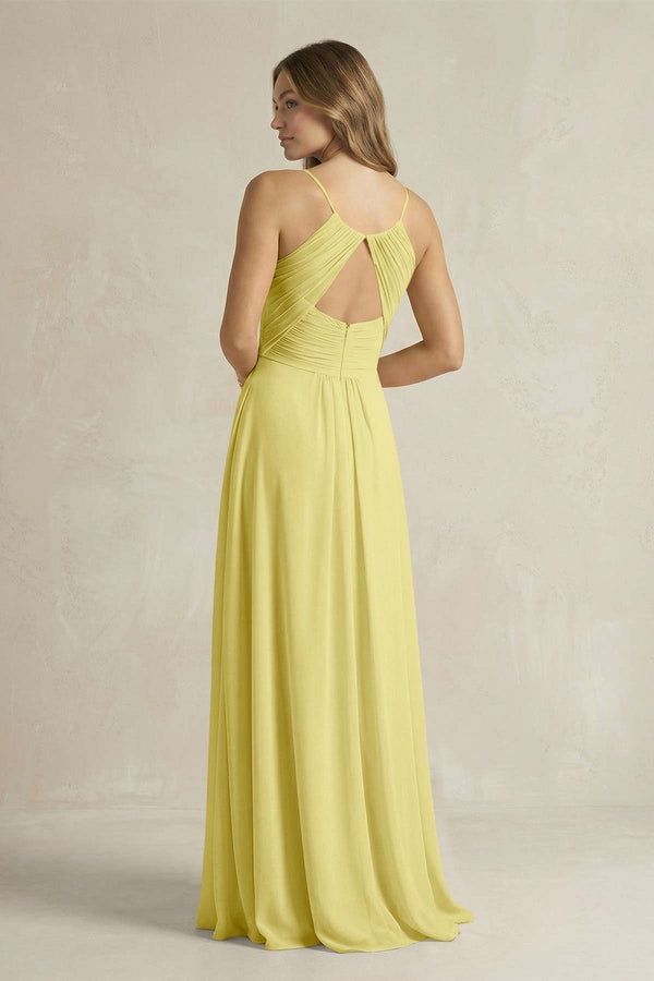 Cami Strap A - Line Chiffon Pleated Bridesmaid Dress in Buttercup - SHE IS ME Bridesmaid Dresses