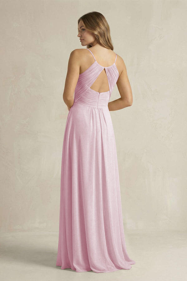 Cami Strap A-Line Chiffon Pleated Bridesmaid Dress in Candy Pink (2) | KISSBRIDAL