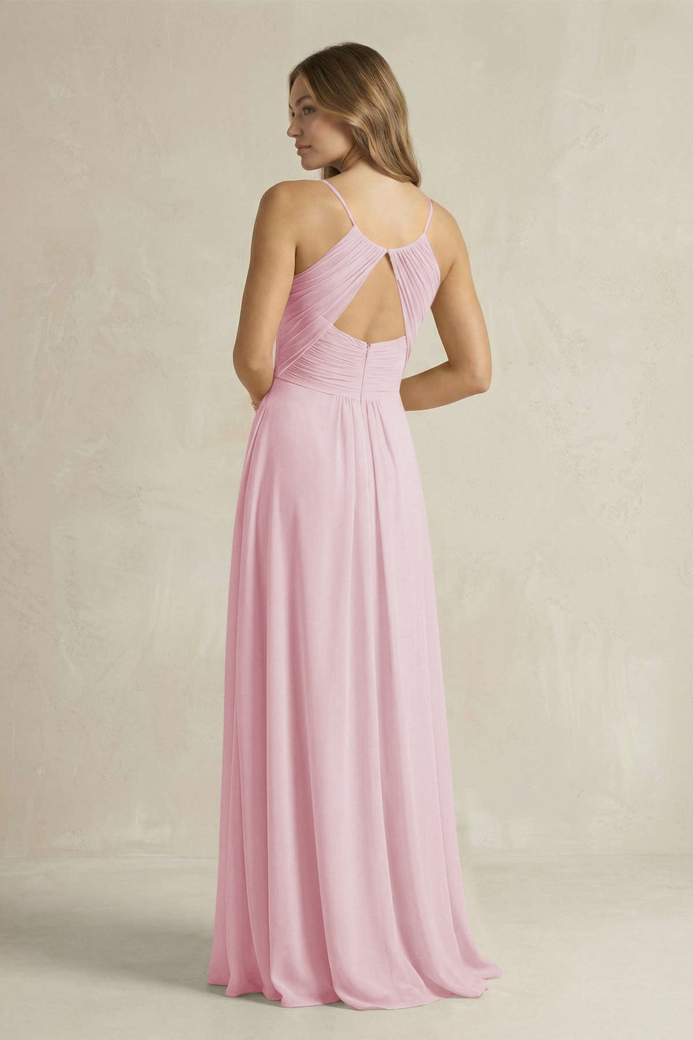 Cami Strap A - Line Chiffon Pleated Bridesmaid Dress in Candy Pink - KISS BRIDAL Bridesmaid Dresses