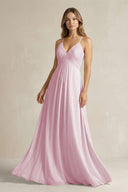 Cami Strap A-Line Chiffon Pleated Bridesmaid Dress in Candy Pink | KISSBRIDAL
