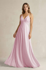 Cami Strap A-Line Chiffon Pleated Bridesmaid Dress in Candy Pink | KISSBRIDAL