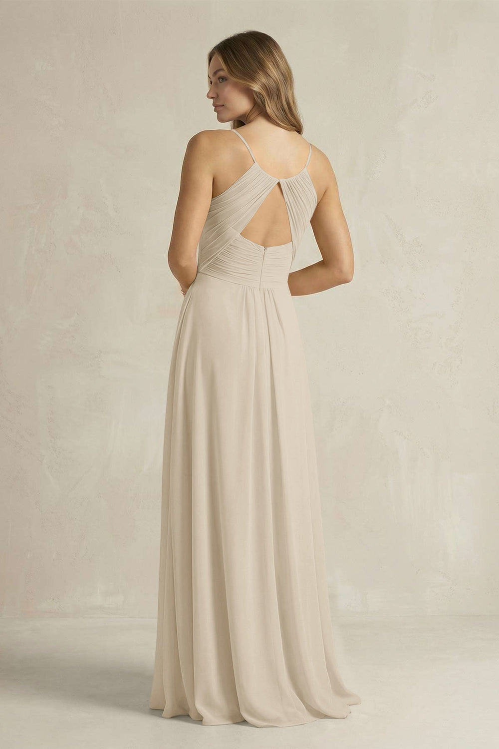 Cami Strap A - Line Chiffon Pleated Bridesmaid Dress in Champagne - KISS BRIDAL Bridesmaid Dresses