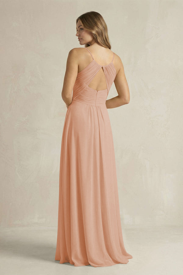 Cami Strap A - Line Chiffon Pleated Bridesmaid Dress in Champagne Rose - SHE IS ME Bridesmaid Dresses