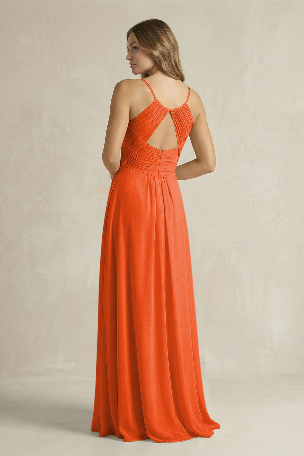 Cami Strap A-Line Chiffon Pleated Bridesmaid Dress in Cinnamon