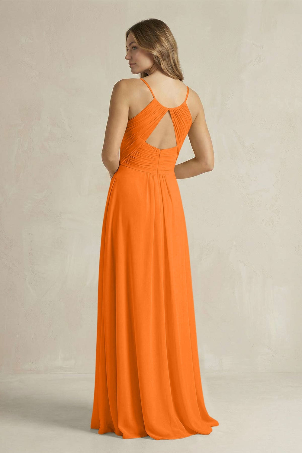 Cami Strap A - Line Chiffon Pleated Bridesmaid Dress in Cinnamon - KISS BRIDAL Bridesmaid Dresses