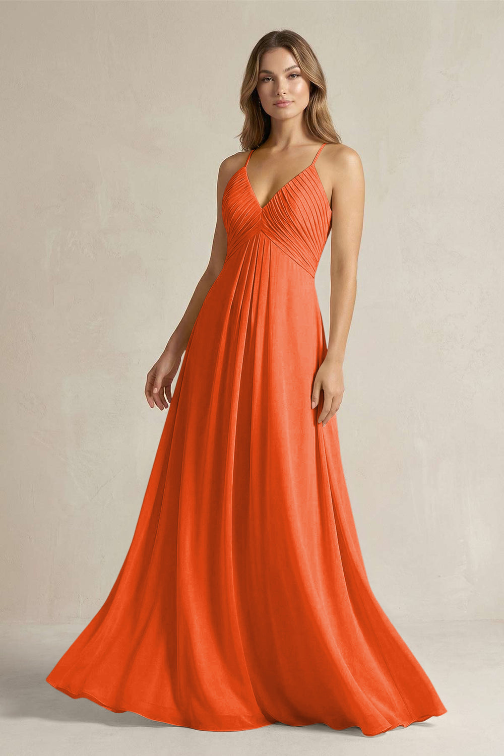 Cami Strap A-Line Chiffon Pleated Bridesmaid Dress in Cinnamon