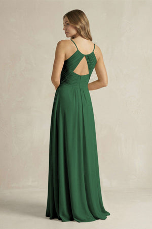 Cami Strap A - Line Chiffon Pleated Bridesmaid Dress in Dark Green - SHE IS ME Bridesmaid Dresses