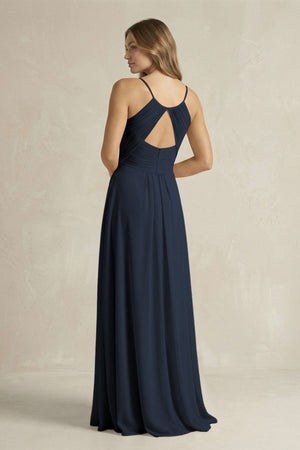 Cami Strap A - Line Chiffon Pleated Bridesmaid Dress in Dark Navy - SHE IS ME Bridesmaid Dresses