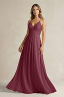 Cami Strap A-Line Chiffon Pleated Bridesmaid Dress in Desert Rose | KISSBRIDAL