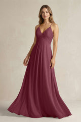 Cami Strap A-Line Chiffon Pleated Bridesmaid Dress in Desert Rose | KISSBRIDAL