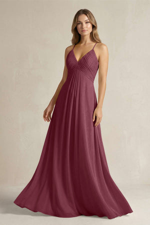 Cami Strap A-Line Chiffon Pleated Bridesmaid Dress in Desert Rose | KISSBRIDAL