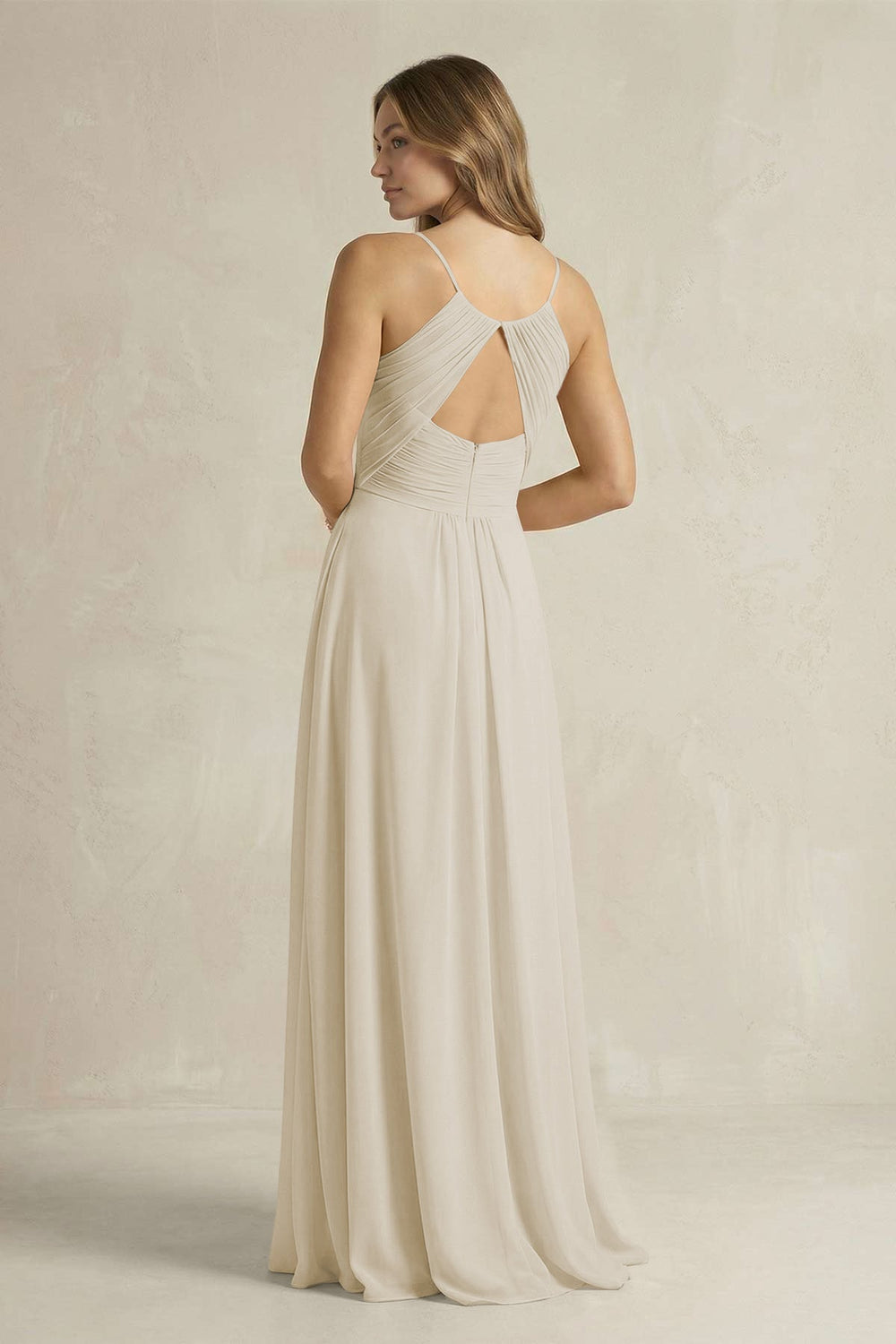Cami Strap A - Line Chiffon Pleated Bridesmaid Dress in Dove Gray - KISS BRIDAL Bridesmaid Dresses