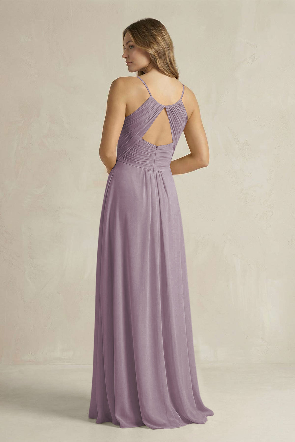 Cami Strap A-Line Chiffon Pleated Bridesmaid Dress in Dusk