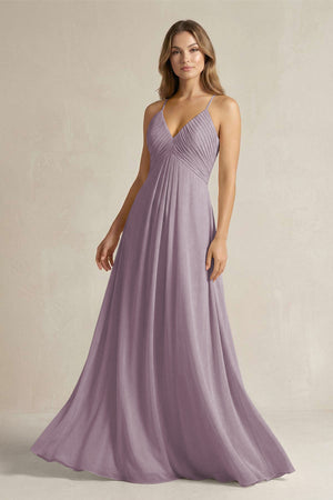Cami Strap A-Line Chiffon Pleated Bridesmaid Dress in Dusk | KISSBRIDAL