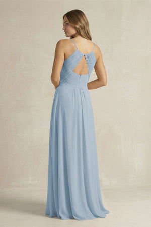 Cami Strap A - Line Chiffon Pleated Bridesmaid Dress in Dusty Blue - SHE IS ME Bridesmaid Dresses