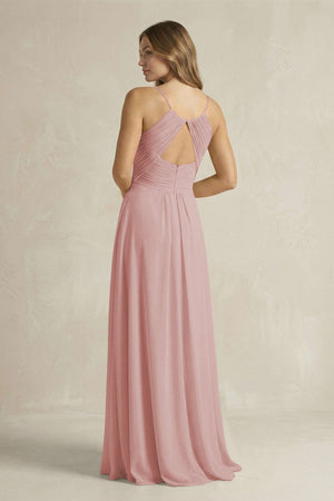 Cami Strap A - Line Chiffon Pleated Bridesmaid Dress in Dusty Rose - SHE IS ME Bridesmaid Dresses