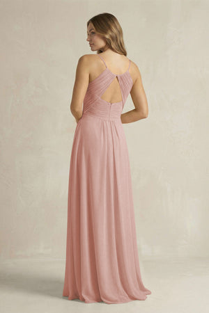 Cami Strap A-Line Chiffon Pleated Bridesmaid Dress in English Rose (2) | KISSBRIDAL