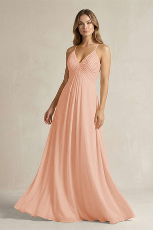 Cami Strap A - Line Chiffon Pleated Bridesmaid Dress in English Rose - SHE IS ME Bridesmaid Dresses