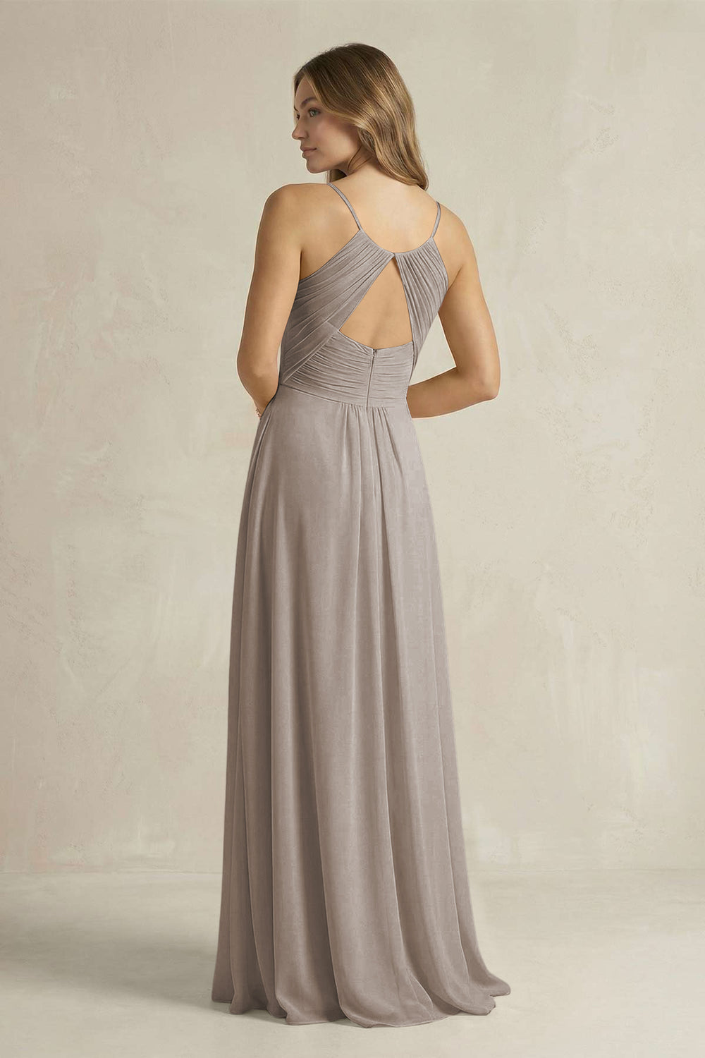 Cami Strap A-Line Chiffon Pleated Bridesmaid Dress in Frost