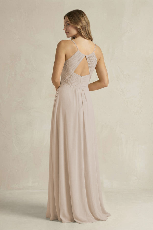 Cami Strap A - Line Chiffon Pleated Bridesmaid Dress in Frost - SHE IS ME Bridesmaid Dresses