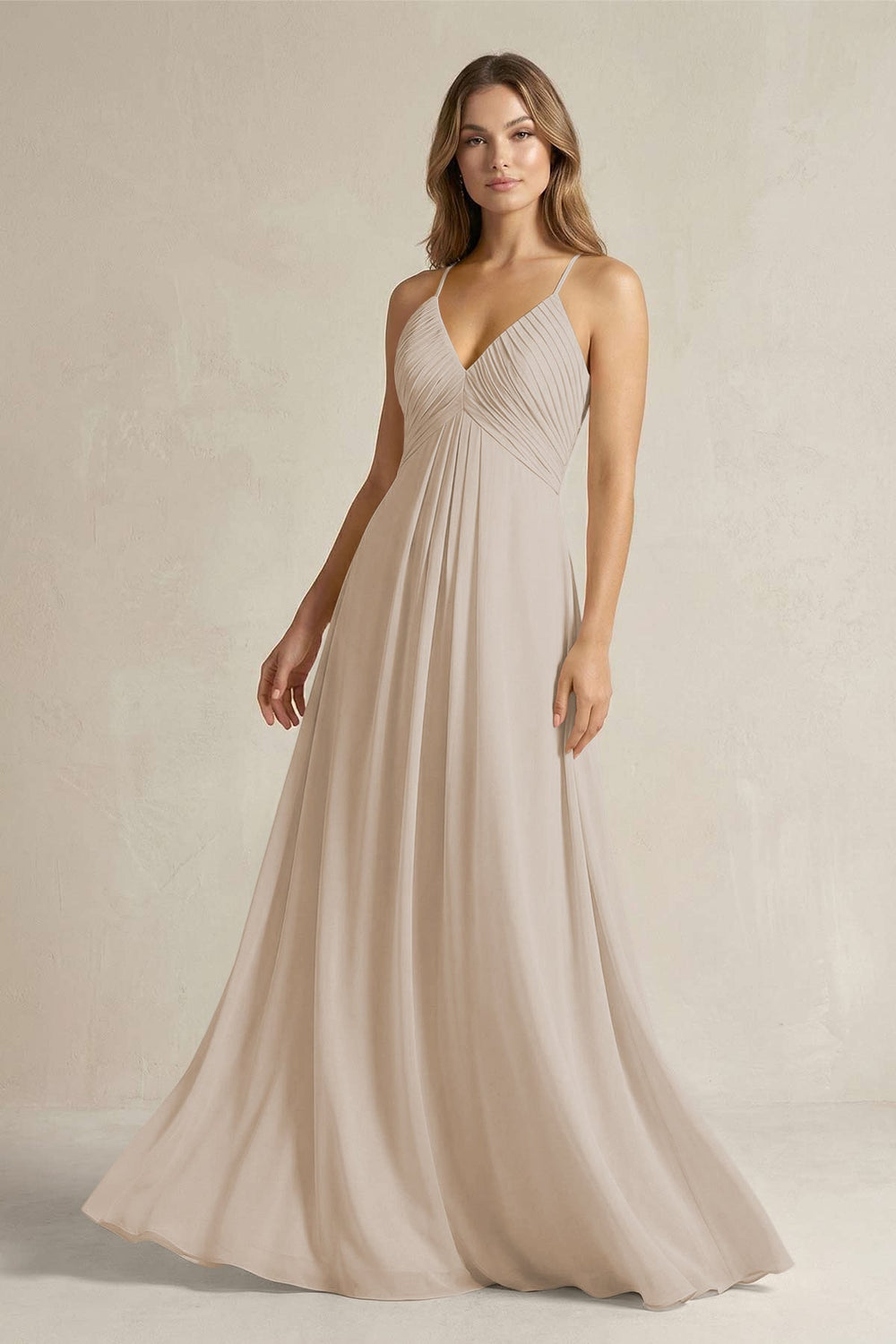 Cami Strap A - Line Chiffon Pleated Bridesmaid Dress in Frost - KISS BRIDAL Bridesmaid Dresses