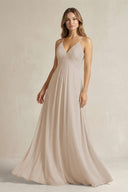 Cami Strap A - Line Chiffon Pleated Bridesmaid Dress in Frost - SHE IS ME Bridesmaid Dresses