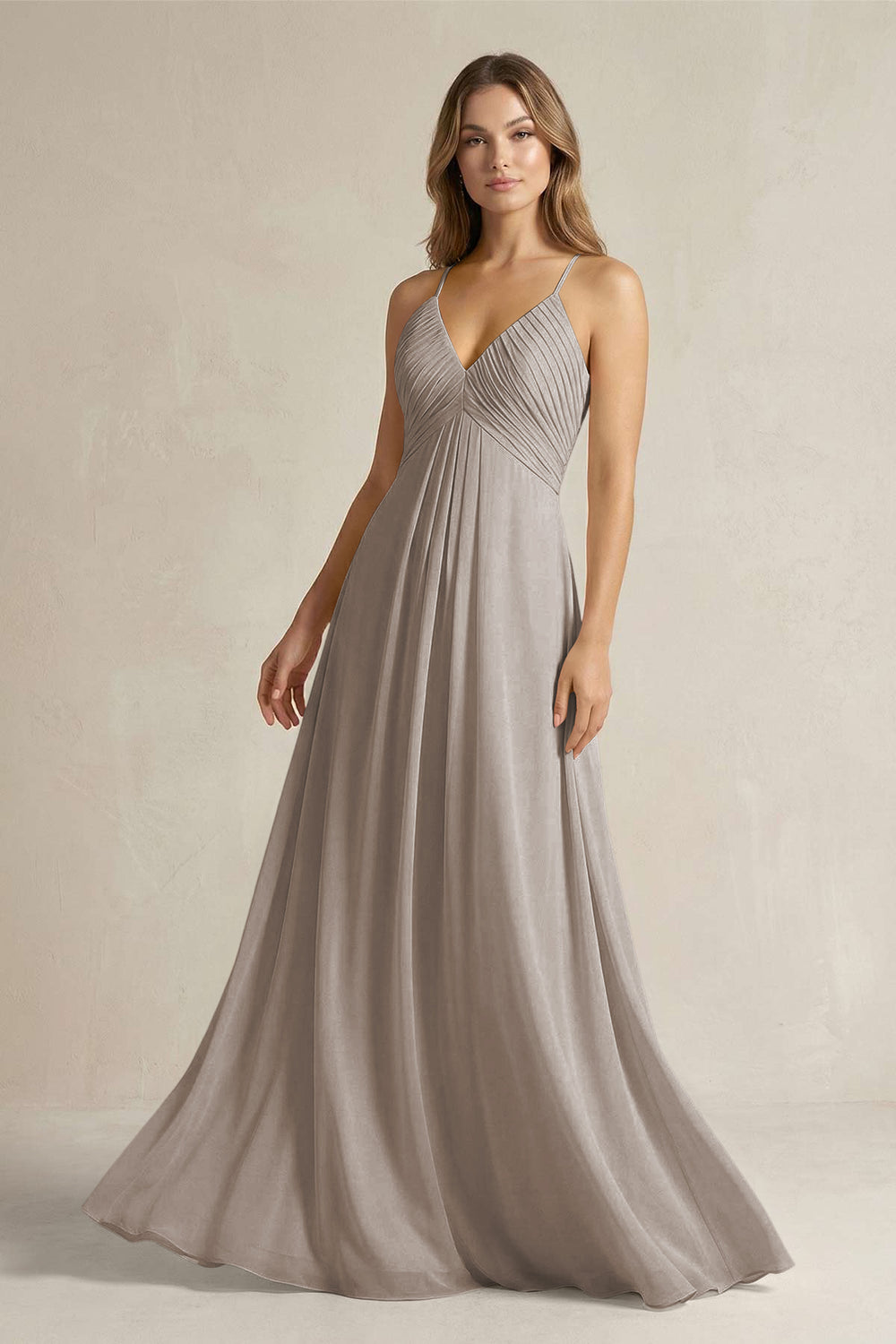 Cami Strap A-Line Chiffon Pleated Bridesmaid Dress in Frost