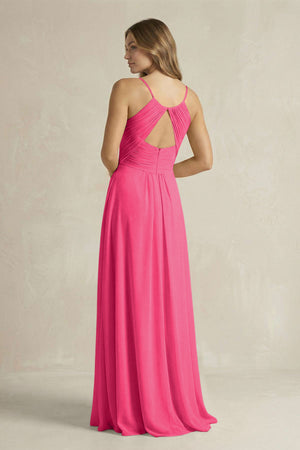 Cami Strap A-Line Chiffon Pleated Bridesmaid Dress in Fuchsia (2) | KISSBRIDAL
