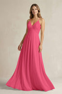 Cami Strap A - Line Chiffon Pleated Bridesmaid Dress in Fuchsia - SHE IS ME Bridesmaid Dresses