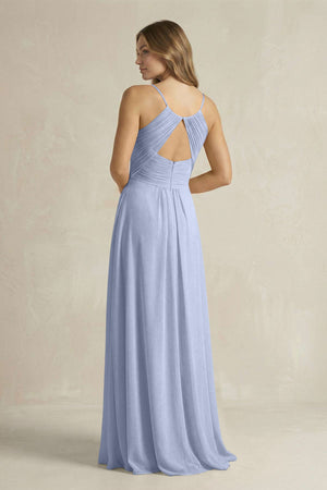 Cami Strap A-Line Chiffon Pleated Bridesmaid Dress in Ice (2) | KISSBRIDAL
