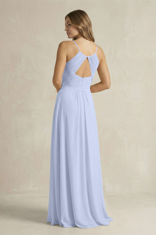 Cami Strap A - Line Chiffon Pleated Bridesmaid Dress in Ice - SHE IS ME Bridesmaid Dresses