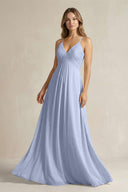 Cami Strap A-Line Chiffon Pleated Bridesmaid Dress in Ice | KISSBRIDAL