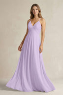 Cami Strap A - Line Chiffon Pleated Bridesmaid Dress in Lavender - SHE IS ME Bridesmaid Dresses
