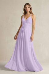 Cami Strap A - Line Chiffon Pleated Bridesmaid Dress in Lavender - KISS BRIDAL Bridesmaid Dresses