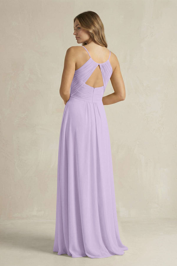 Cami Strap A - Line Chiffon Pleated Bridesmaid Dress in Lavender - SHE IS ME Bridesmaid Dresses