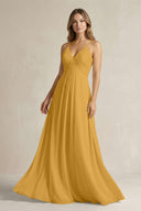 Cami Strap A - Line Chiffon Pleated Bridesmaid Dress in Marigold - SHE IS ME Bridesmaid Dresses
