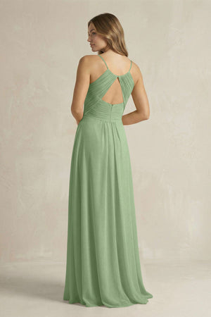 Cami Strap A-Line Chiffon Pleated Bridesmaid Dress in Matcha (2) | KISSBRIDAL