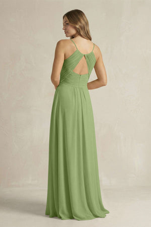 Cami Strap A - Line Chiffon Pleated Bridesmaid Dress in Matcha - SHE IS ME Bridesmaid Dresses