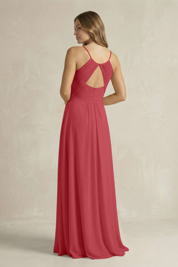 Cami Strap A - Line Chiffon Pleated Bridesmaid Dress in Merlot - SHE IS ME Bridesmaid Dresses