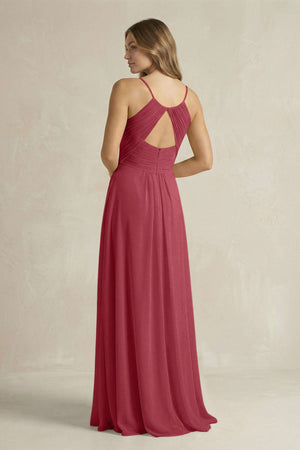 Cami Strap A-Line Chiffon Pleated Bridesmaid Dress in Merlot (2) | KISSBRIDAL
