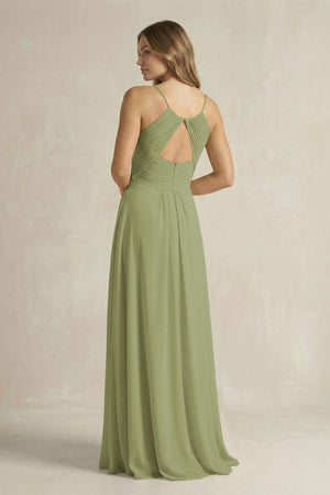 Cami Strap A - Line Chiffon Pleated Bridesmaid Dress in Moss Green - SHE IS ME Bridesmaid Dresses