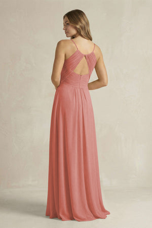 Cami Strap A-Line Chiffon Pleated Bridesmaid Dress in Mulberry (2) | KISSBRIDAL
